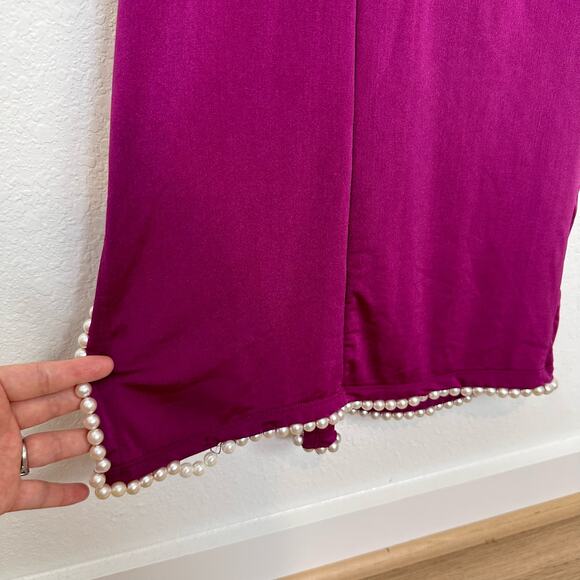 NEW Khanums x REVOLVE Khriya Pearl Trim Maxi Dress in Cranberry Size XS - Picture 7 of 9